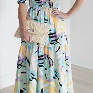 CROSBY By Mollie Burch Wilder Paradise Palm Smocked Tiered Midi